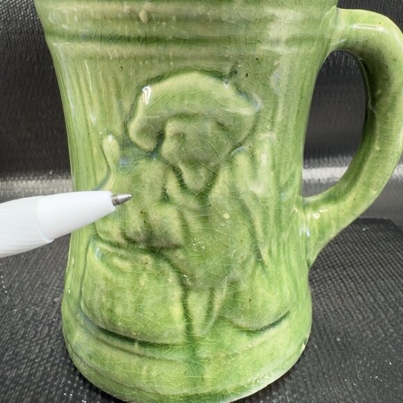Vintage 1920s McCoy Green Buccaneer Stoneware Mug Cup Heavy Green Glaze Mug Cup - Picture 5 of 13